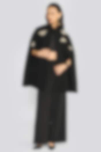 Black Cashmere Wool Zardosi Hand Embroidered Cape by talitha at Pernia's Pop Up Shop