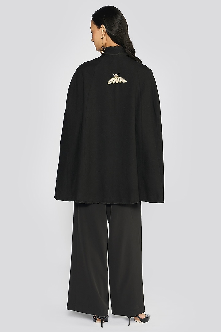 Black Cashmere Wool Zardosi Hand Embroidered Cape by talitha at Pernia's Pop Up Shop