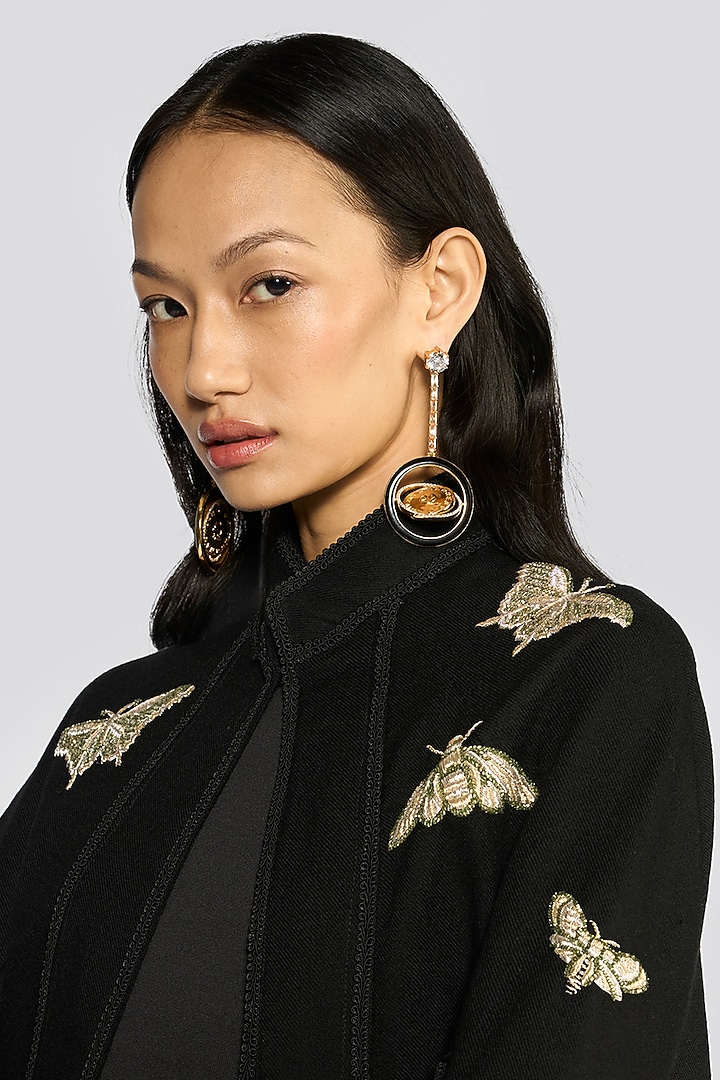Black Cashmere Wool Zardosi Hand Embroidered Cape by talitha at Pernia's Pop Up Shop