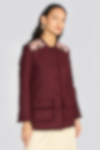 Wine Wool Flannel Hand Embroidered Jacket by talitha at Pernia's Pop Up Shop
