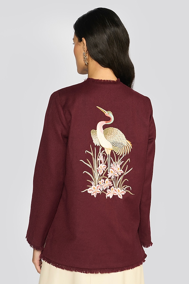 Wine Wool Flannel Hand Embroidered Jacket by talitha at Pernia's Pop Up Shop