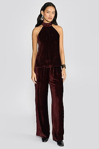 Wine Silk Velvet Co-Ord Set by talitha