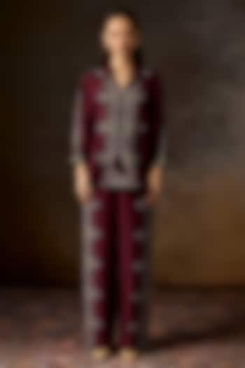 Wine Linen Blend Printed Co-Ord Set by Talitha at Pernia's Pop Up Shop