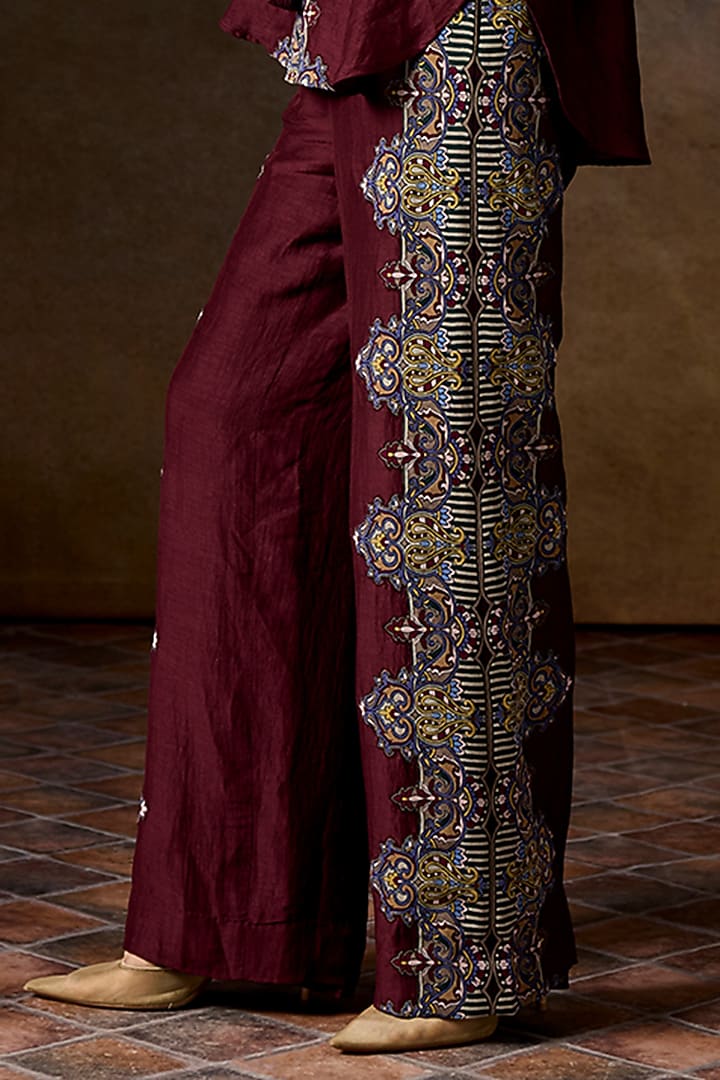 Wine Linen Blend Printed Co-Ord Set by Talitha at Pernia's Pop Up Shop