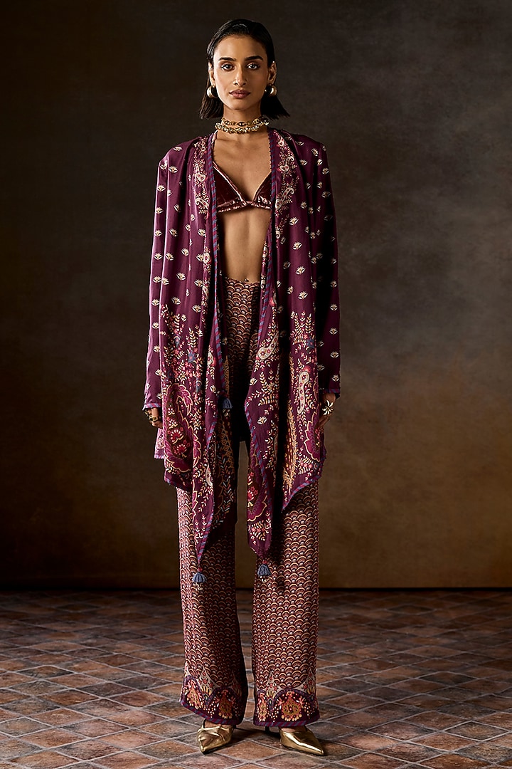 Wine Pure Silk Printed Reversible Cape by Talitha at Pernia's Pop Up Shop