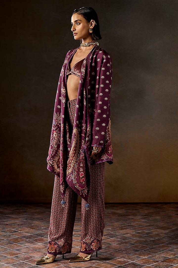 Wine Pure Silk Printed Reversible Cape by Talitha at Pernia's Pop Up Shop