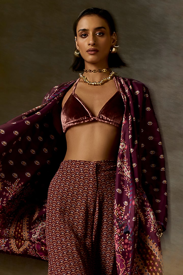 Wine Pure Silk Printed Reversible Cape by Talitha at Pernia's Pop Up Shop