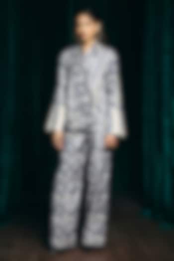 Indigo Pure Silk Flora & Fauna Digital Printed Jacket Set by talitha at Pernia's Pop Up Shop