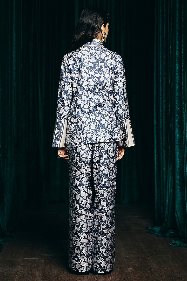 Indigo Pure Silk Flora & Fauna Digital Printed Jacket Set by talitha at Pernia's Pop Up Shop