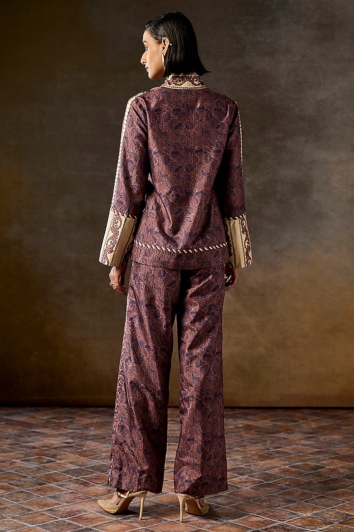 Brown Pure Silk Flora & Fauna Digital Printed Jacket Set by talitha at Pernia's Pop Up Shop
