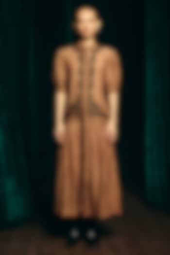 Brown Viscose Linen Hand Embroidered Cocktail Dress by talitha at Pernia's Pop Up Shop