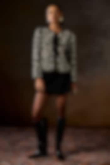 Charcoal Green Pure Silk Baroque Embroidered Jacket by talitha at Pernia's Pop Up Shop