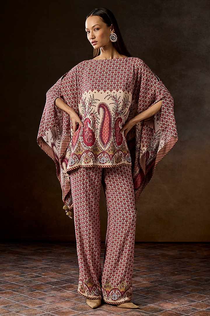 Rose Pink Silk Crepe Printed Co-Ord Set by Talitha at Pernia's Pop Up Shop