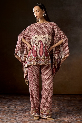 Rose Pink Silk Crepe Printed Co-Ord Set by Talitha