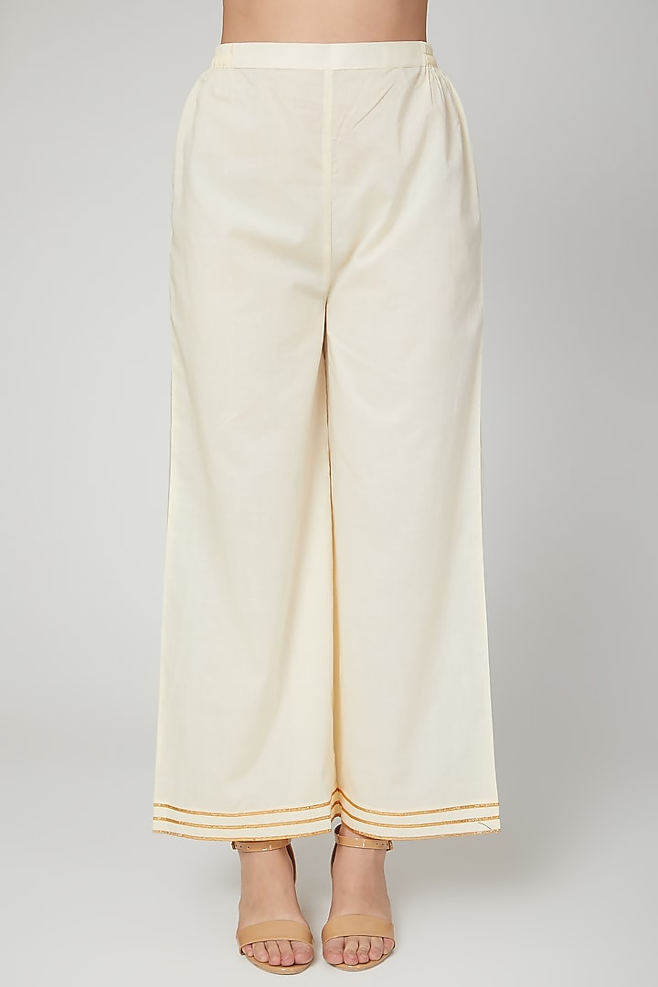 Beige Gota Embroidered Pants by THE LABEL UNTOLD at Pernia's Pop Up Shop