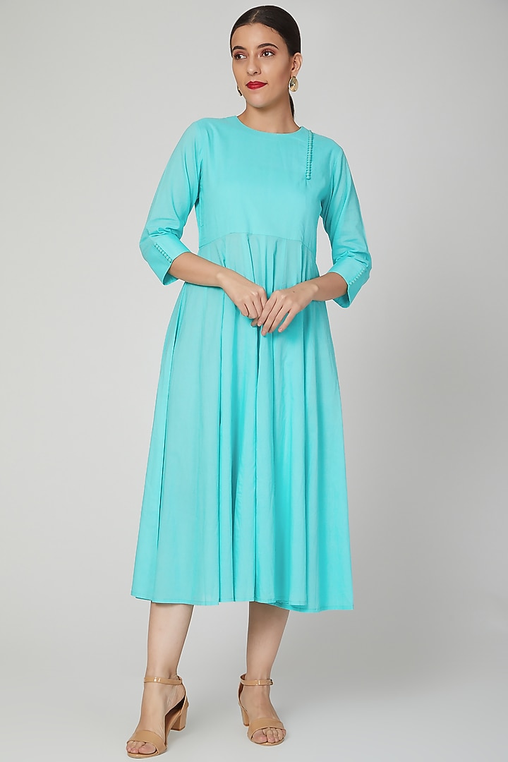 Aqua Blue Summer Dress With Potli Work by THE LABEL UNTOLD at Pernia's Pop Up Shop