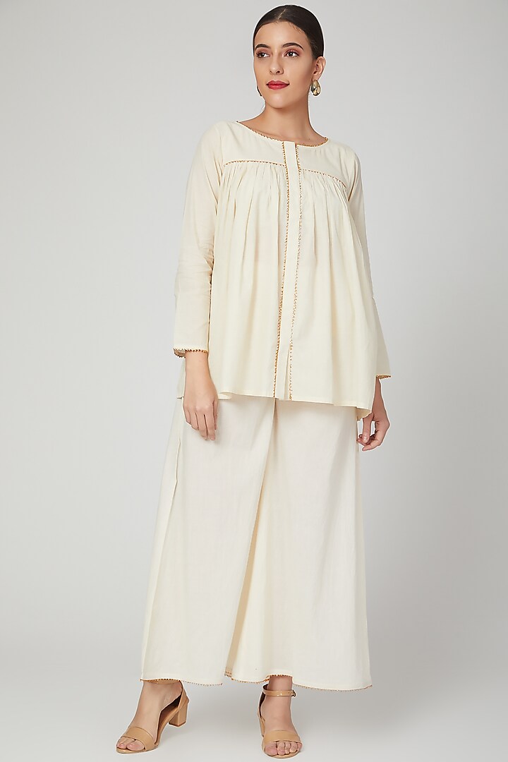 Beige Gota Embroidered Top by THE LABEL UNTOLD