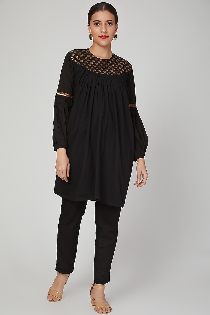 Black Hand Embroidered Top by THE LABEL UNTOLD at Pernia's Pop Up Shop