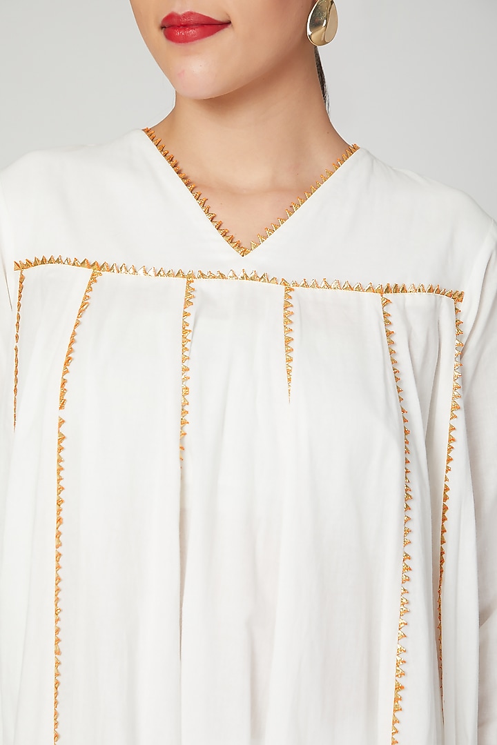 White Gota Embroidered Narrow Pants by THE LABEL UNTOLD at Pernia's Pop Up Shop