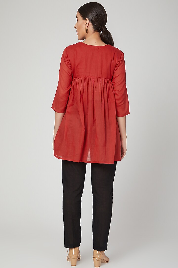 Red Hand Embroidered Top by THE LABEL UNTOLD at Pernia's Pop Up Shop
