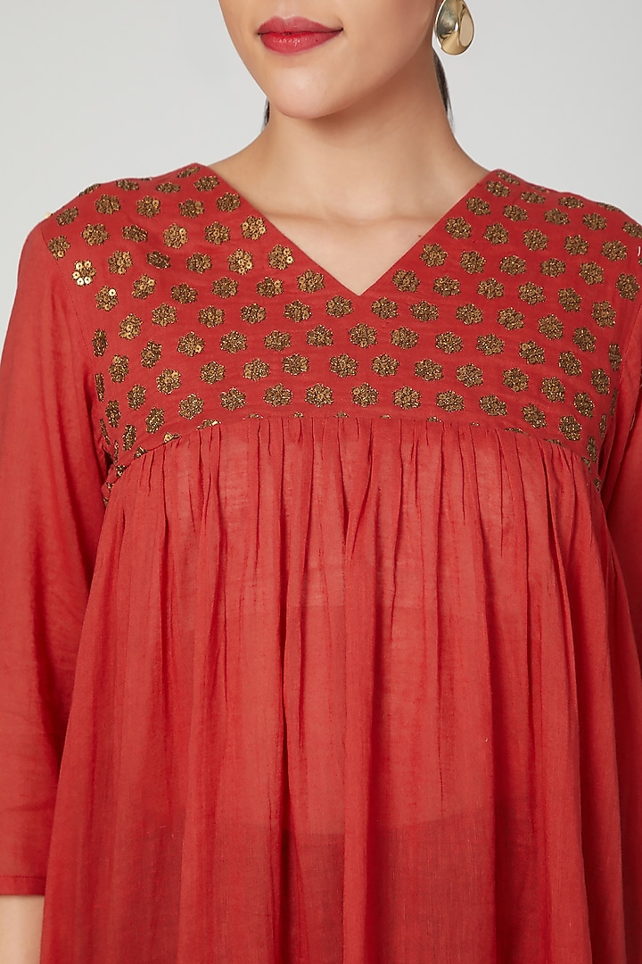 Red Hand Embroidered Top by THE LABEL UNTOLD at Pernia's Pop Up Shop