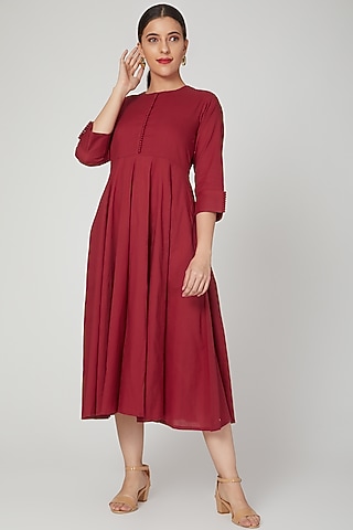 Maroon Dress With Potli Work Detailing by THE LABEL UNTOLD