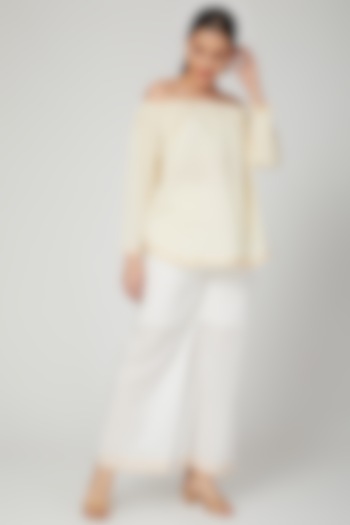 White Gota Embroidered Palazzo Pants by THE LABEL UNTOLD