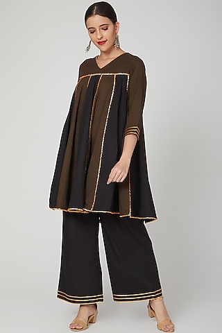 Black Gota Embroidered Cotton Mul Anarkali by THE LABEL UNTOLD