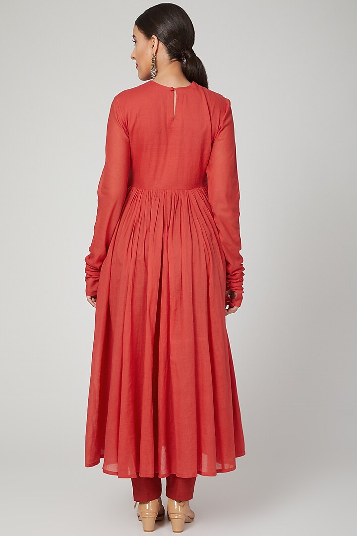 Red Embroidered Anarkali With Pants by THE LABEL UNTOLD at Pernia's Pop Up Shop