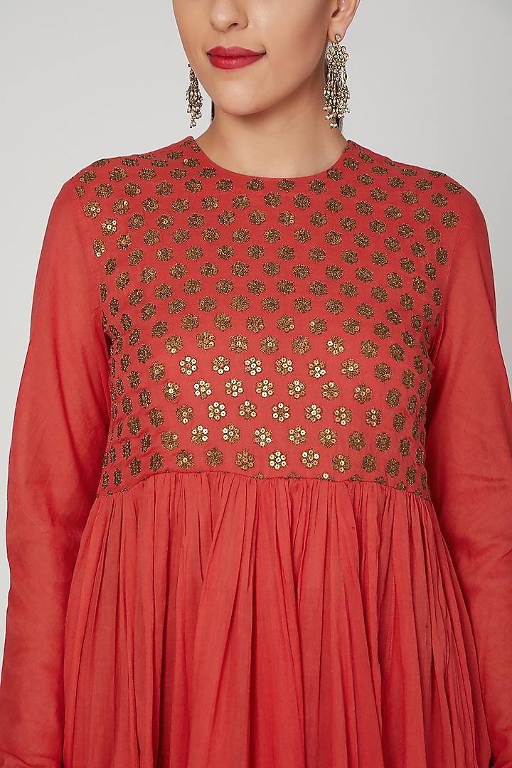 Red Embroidered Anarkali With Pants by THE LABEL UNTOLD at Pernia's Pop Up Shop