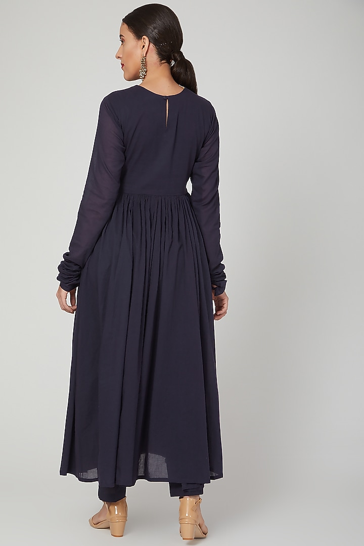 Navy Blue Embroidered Anarkali With Pants by THE LABEL UNTOLD at Pernia's Pop Up Shop