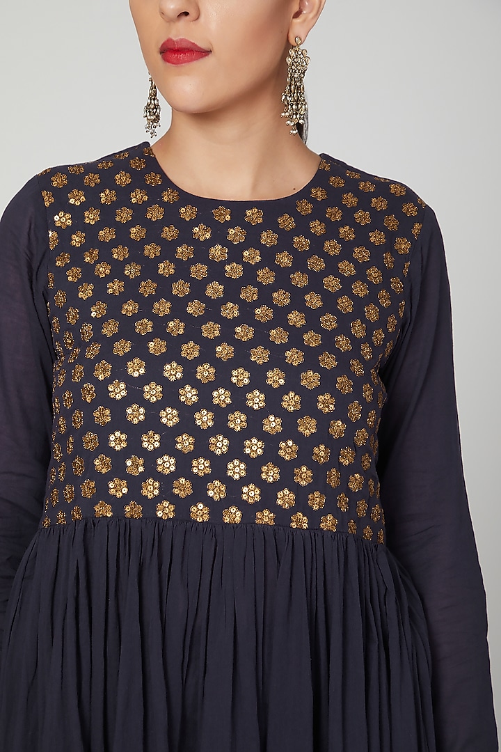 Navy Blue Embroidered Anarkali With Pants by THE LABEL UNTOLD at Pernia's Pop Up Shop