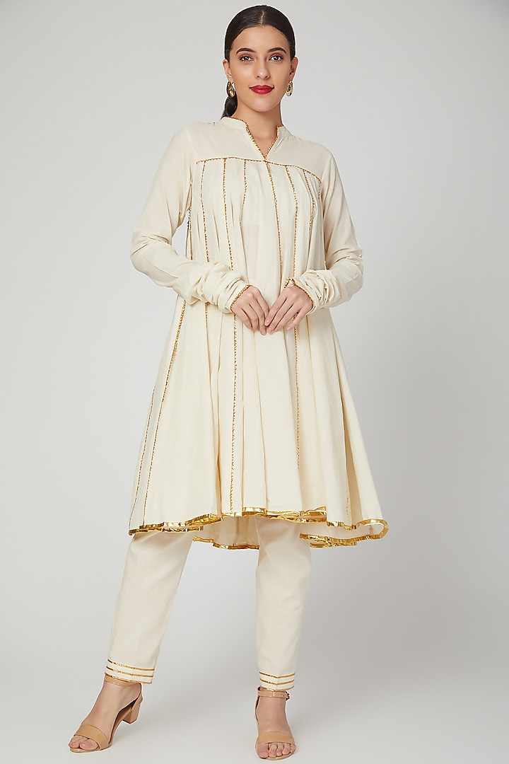 Beige Gota Embroidered Anarkali by THE LABEL UNTOLD