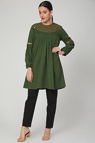 Olive Green Embroidered Top by THE LABEL UNTOLD