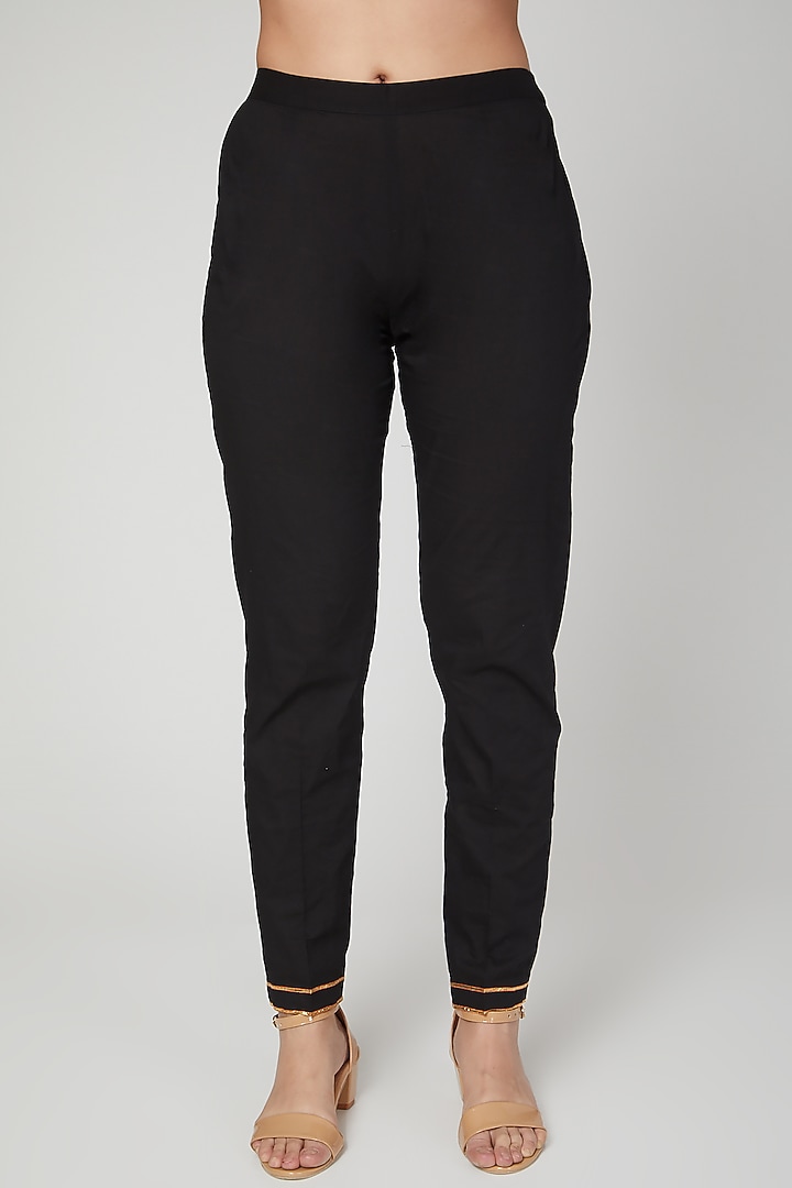 Black Embroidered Narrow Pants by THE LABEL UNTOLD at Pernia's Pop Up Shop