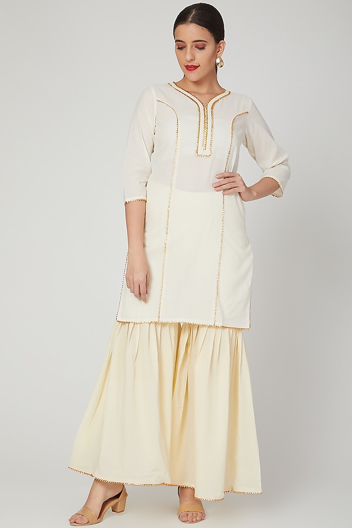 Beige Gota Embroidered Kurta by THE LABEL UNTOLD