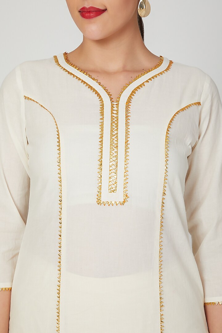 Beige Gota Embroidered Kurta by THE LABEL UNTOLD at Pernia's Pop Up Shop