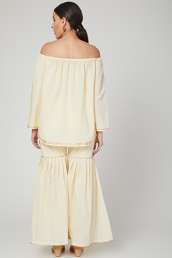 Beige Gota Embroidered Gharara by THE LABEL UNTOLD at Pernia's Pop Up Shop