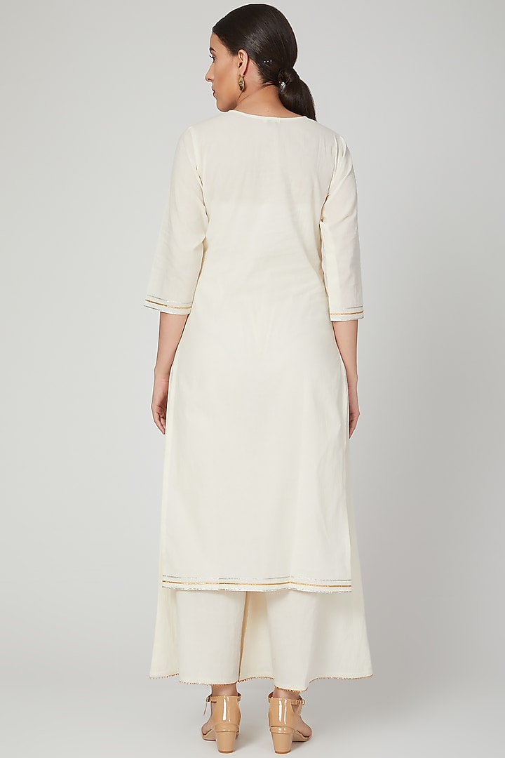 Beige Gota Embroidered Cotton Mul Kurta by THE LABEL UNTOLD at Pernia's Pop Up Shop