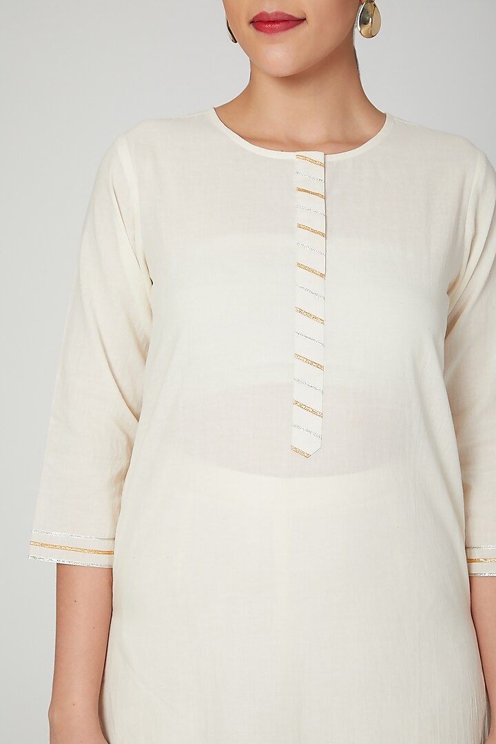 Beige Gota Embroidered Cotton Mul Kurta by THE LABEL UNTOLD at Pernia's Pop Up Shop