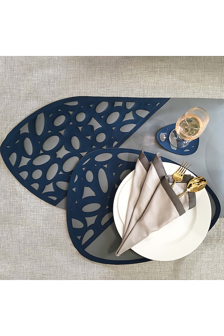 Navy Blue & Steel Grey Leatherette Table Set by The Luxury Store