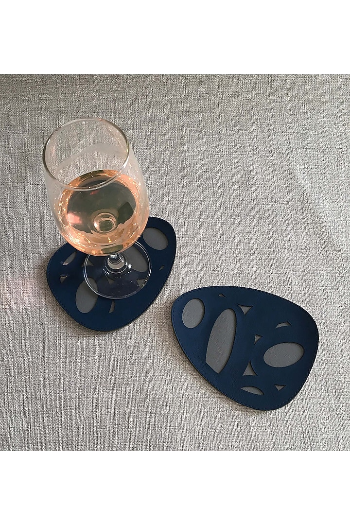 Navy Blue & Steel Grey Leatherette Table Set by The Luxury Store at Pernia's Pop Up Shop