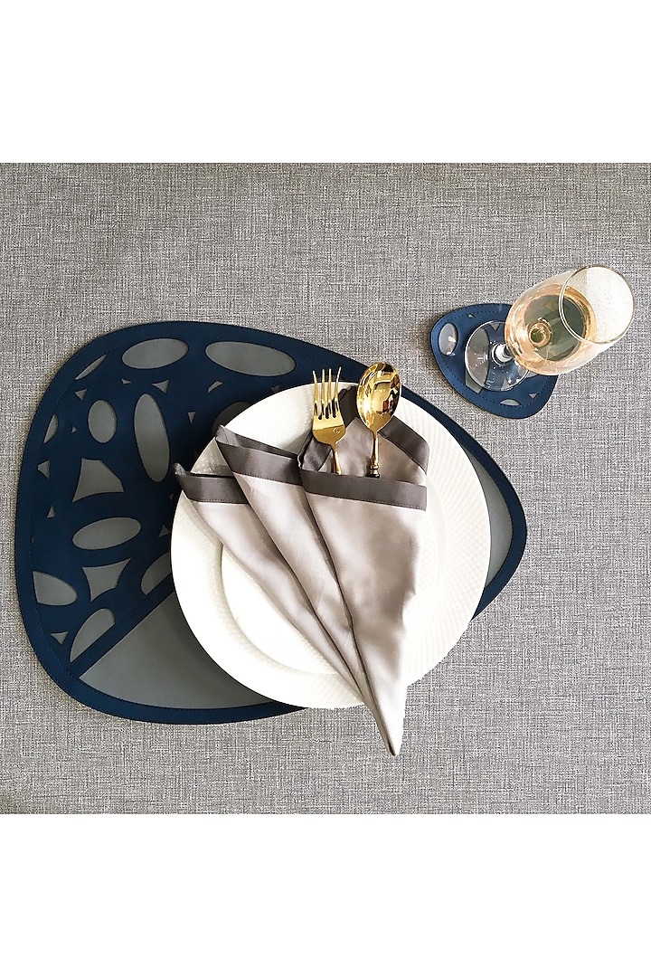 Navy Blue Leatherette Placemats & Coasters by The Luxury Store