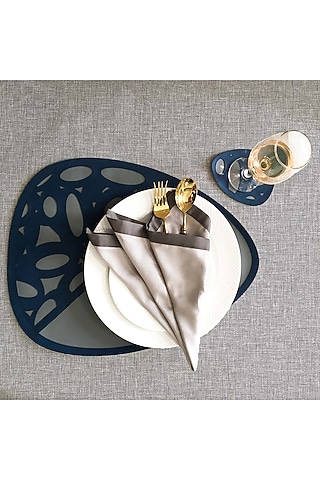Navy Blue & Steel Grey Leatherette Placemats by The Luxury Store