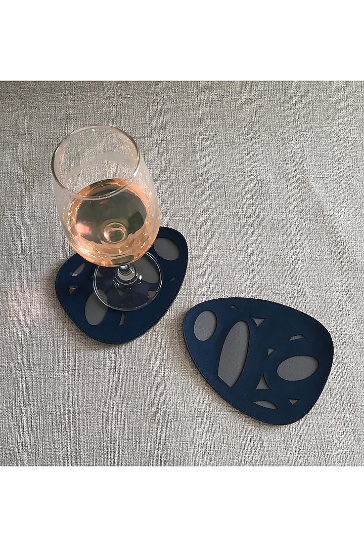 Navy Blue & Steel Grey Leatherette Coasters by The Luxury Store