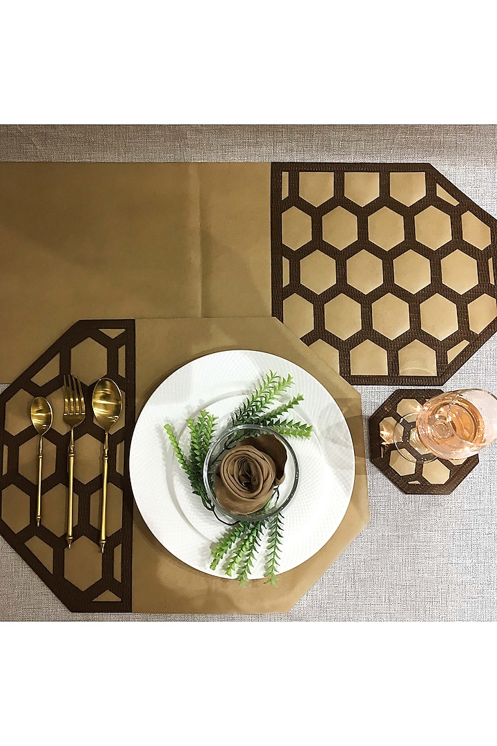 Beige & Brown Leatherette Table Set by The Luxury Store