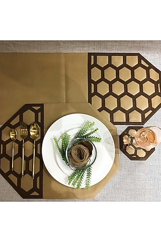 Beige & Brown Leatherette Table Set by The Luxury Store