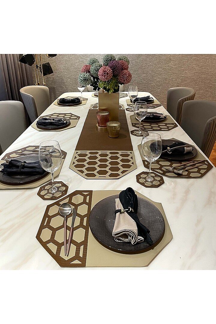Beige & Brown Leatherette Table Set by The Luxury Store at Pernia's Pop Up Shop