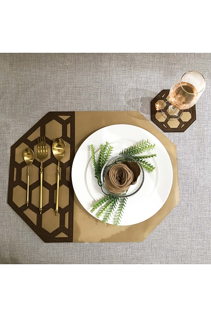 Beige Leatherette Placemats & Coasters by The Luxury Store at Pernia's Pop Up Shop