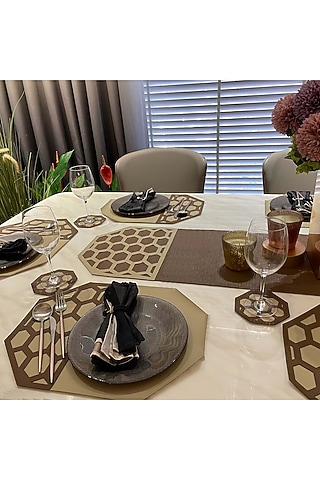Beige & Brown Leatherette Coasters by The Luxury Store